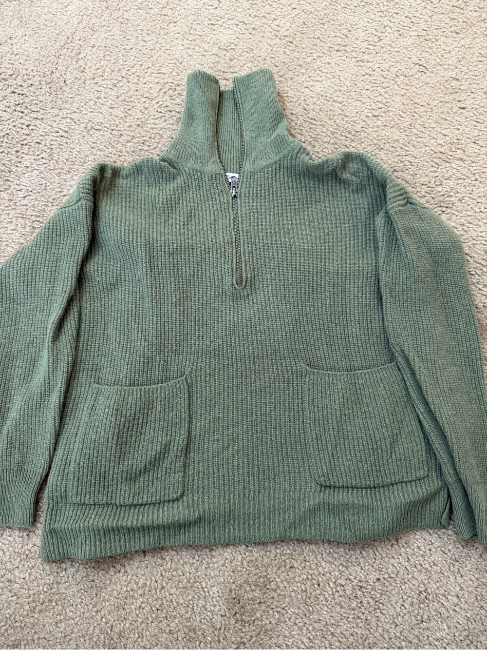Madewell Ribbed Knit Half-Zip Pullover in Sage